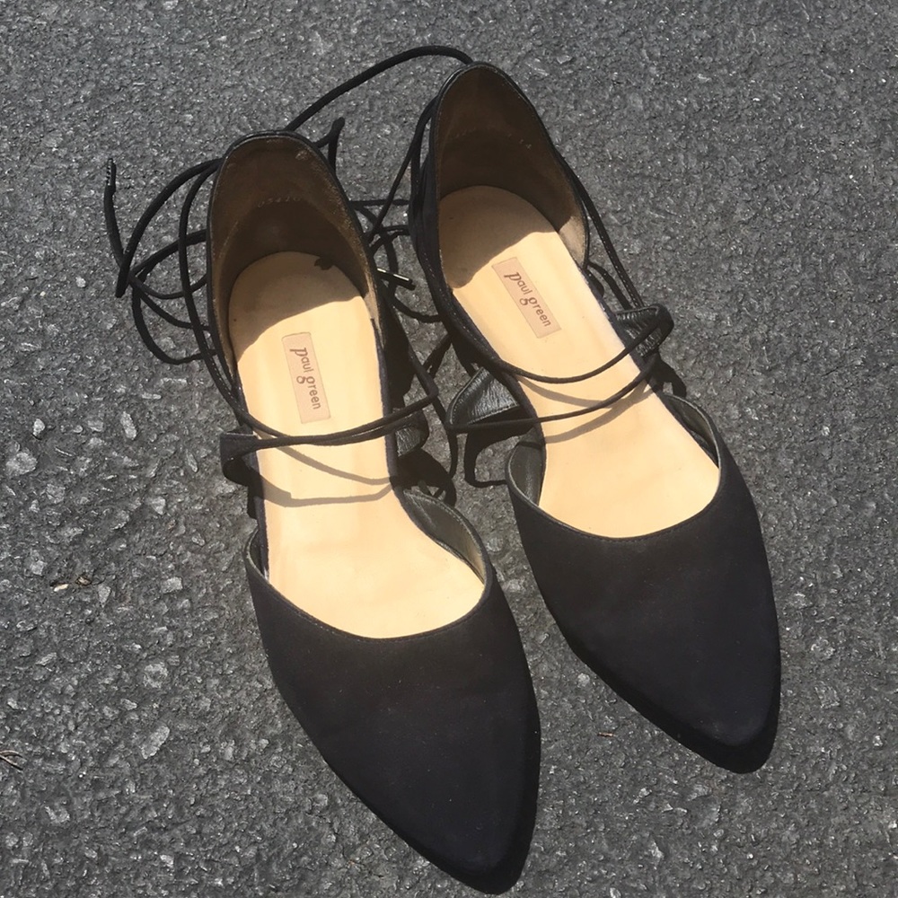 Paul Green Lace Up Black Velvet Slippers